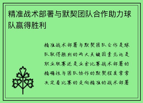 精准战术部署与默契团队合作助力球队赢得胜利